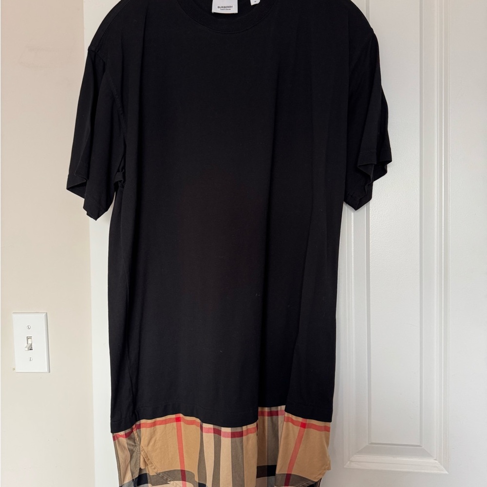 Burberry Black Dress Tee with Plaid Hem